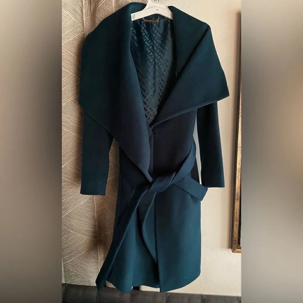 Authentic Diane Von Furstenberg Wool Wrap Coat Green Belt Sz 2